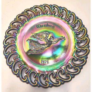 Iridescent Smith Amethyst Carnival Glass Angel 1972 Plate 9 Inches Beautiful!